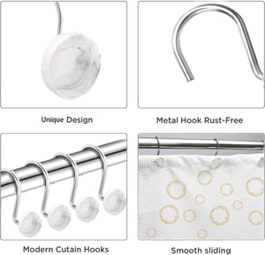 Set of 12 Rust Resistant Shower Curtain Hooks - 6 Designs!