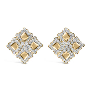 18K Yellow Gold Diamond 5 1/5 Cttw Geometric Cluster Stud Earrings