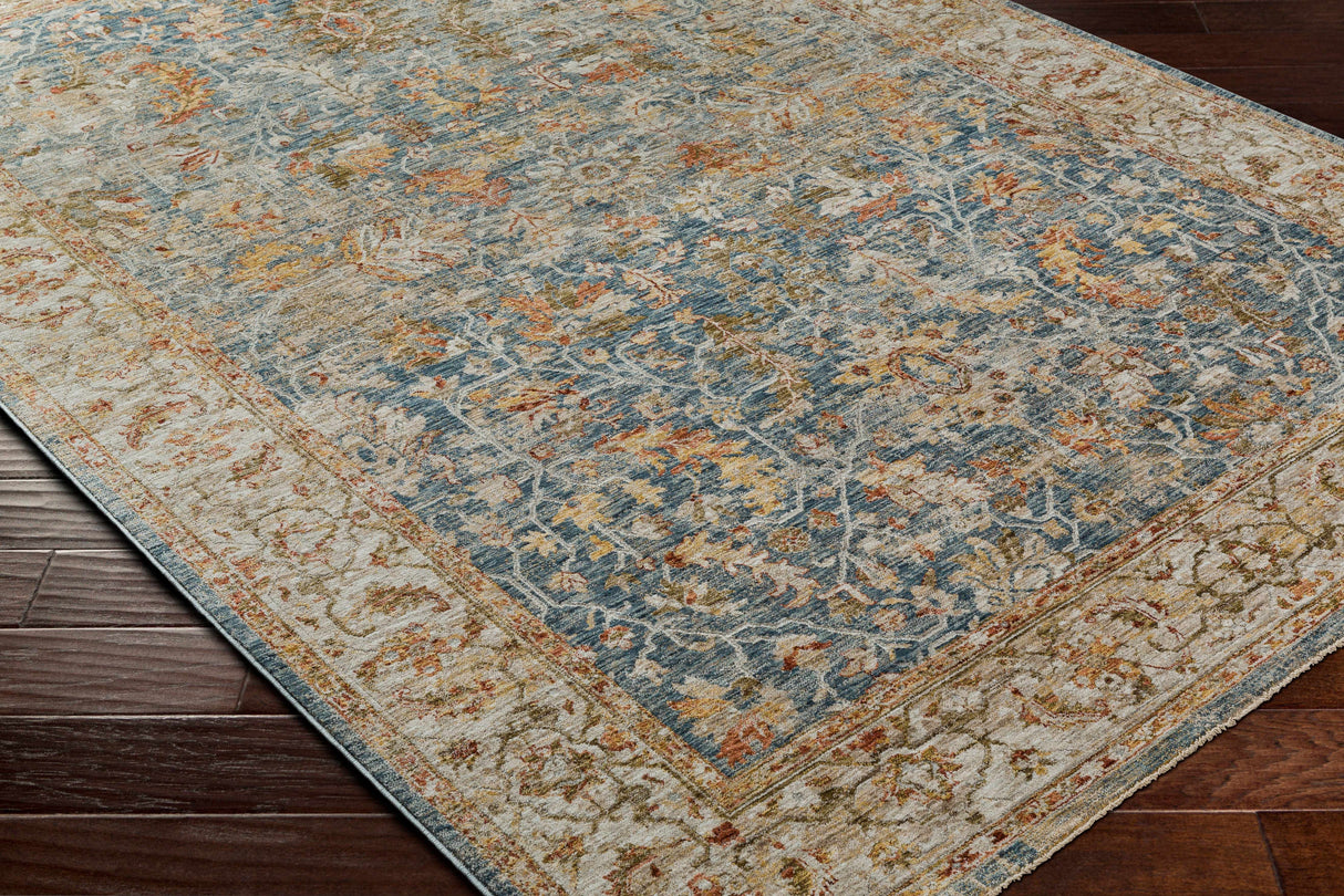 Asabi Blue Textured Rug with Fringes