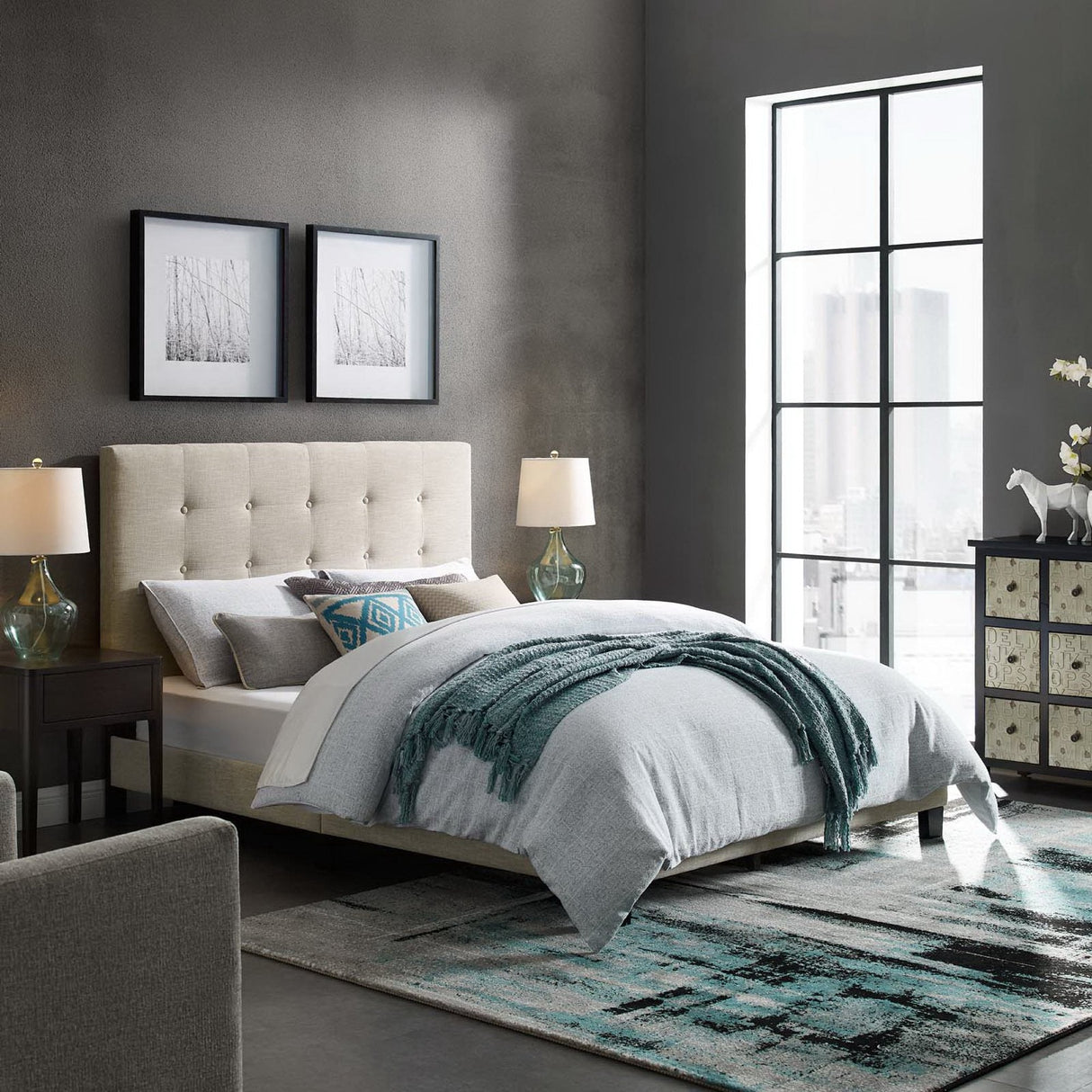 Melanie Tufted Button Upholstered Fabric Full Platform Bed by Modway