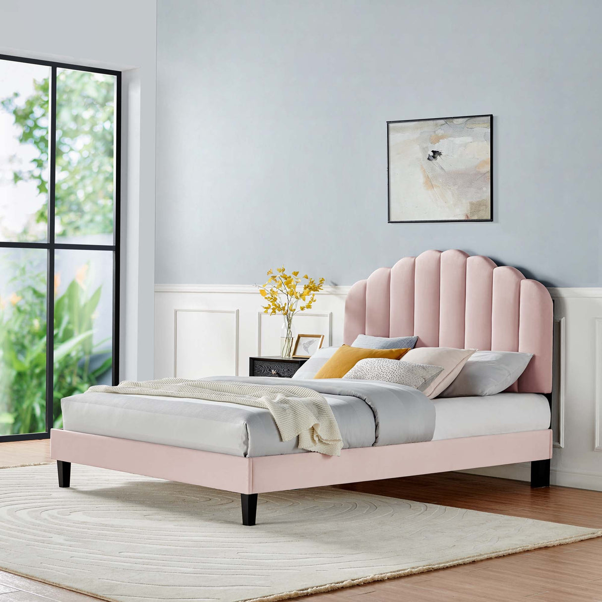 Daisy Performance Velvet Queen Platform Bed by Modway
