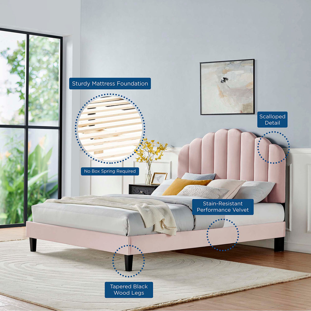 Daisy Performance Velvet Queen Platform Bed by Modway