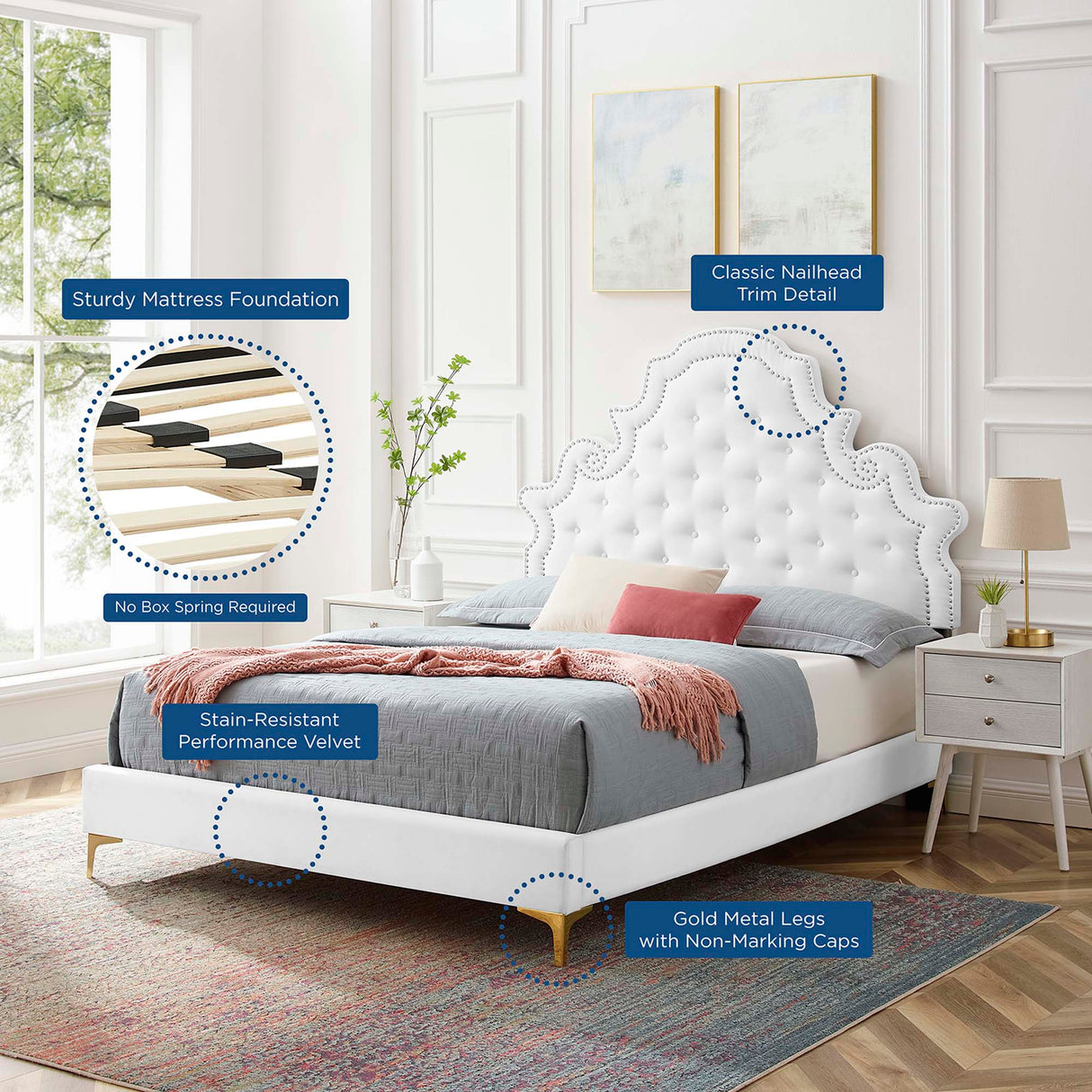 Gwyneth Tufted Performance Velvet Queen Platform Bed by Modway