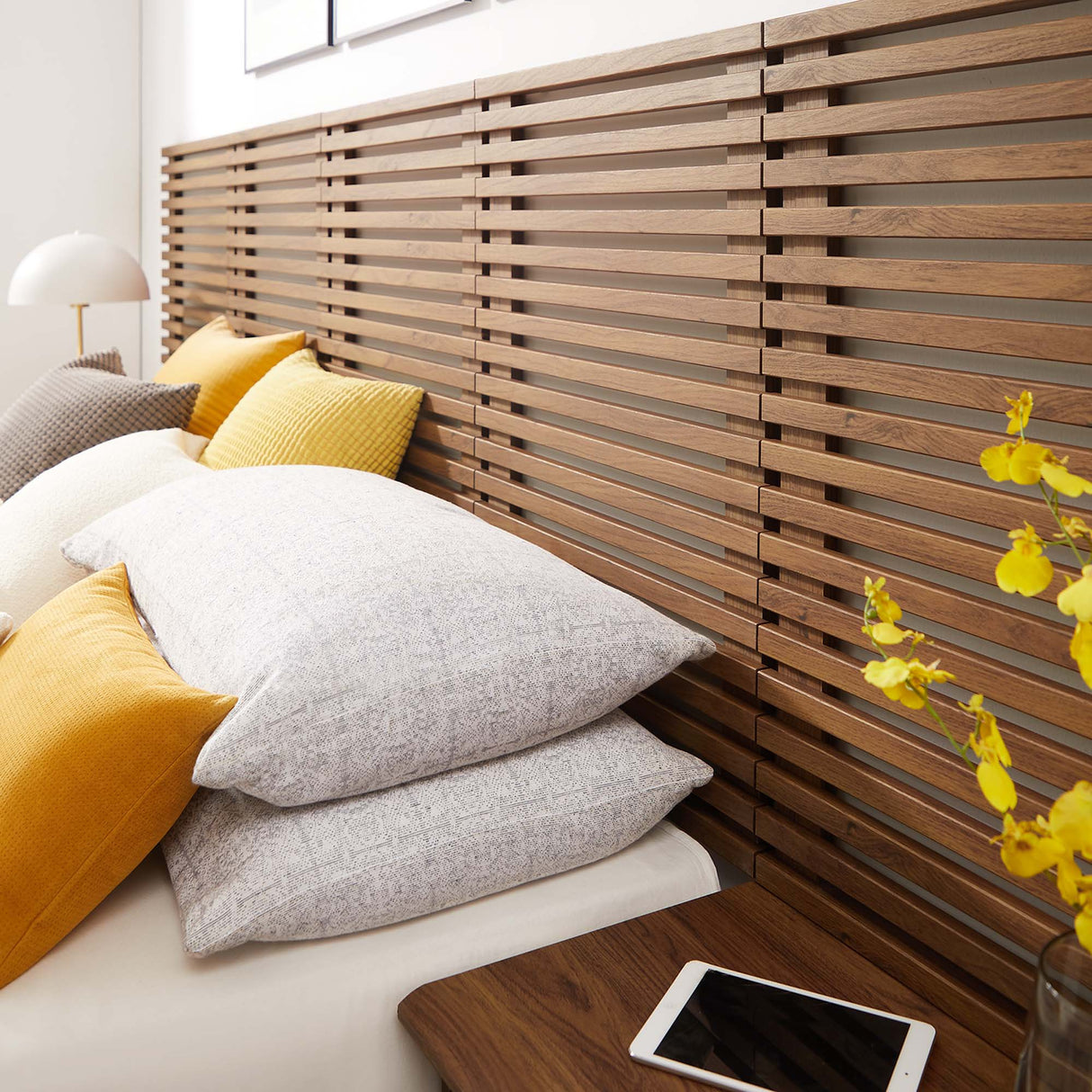 Render Wall Mount Queen Headboard and Modern Nightstands by Modway