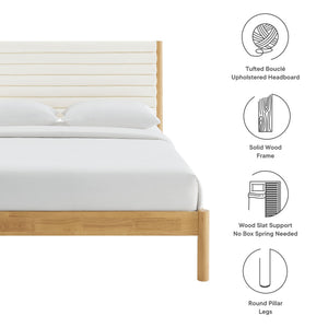 Olea Channel Tufted Boucle Solid Wood Queen Platform Bed by Modway
