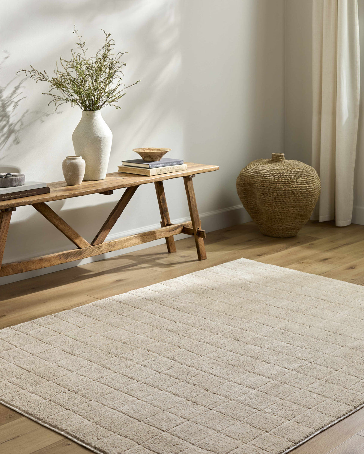 Cascade Checkered Beige Area Rug