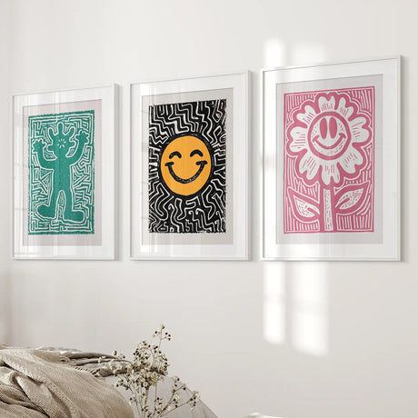 Funky Wall Art. Groovy Poster. Trendy Decor Set