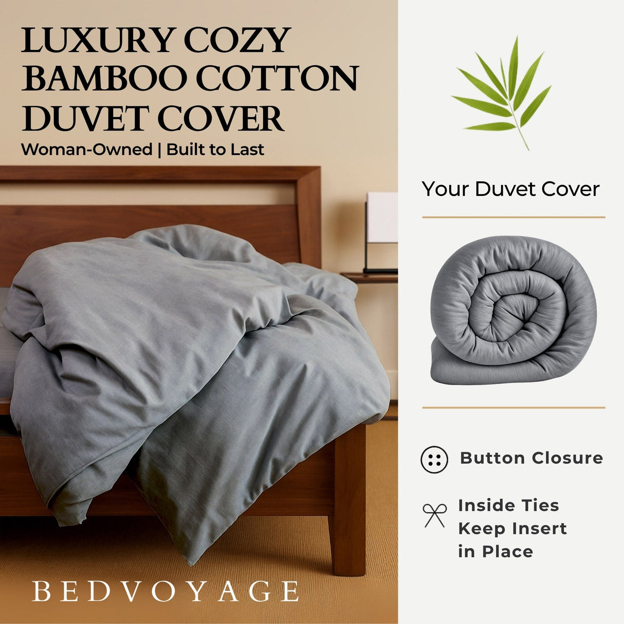 Bamboo Cotton Duvet Cover - Viscose from Bamboo + Cotton - Silver