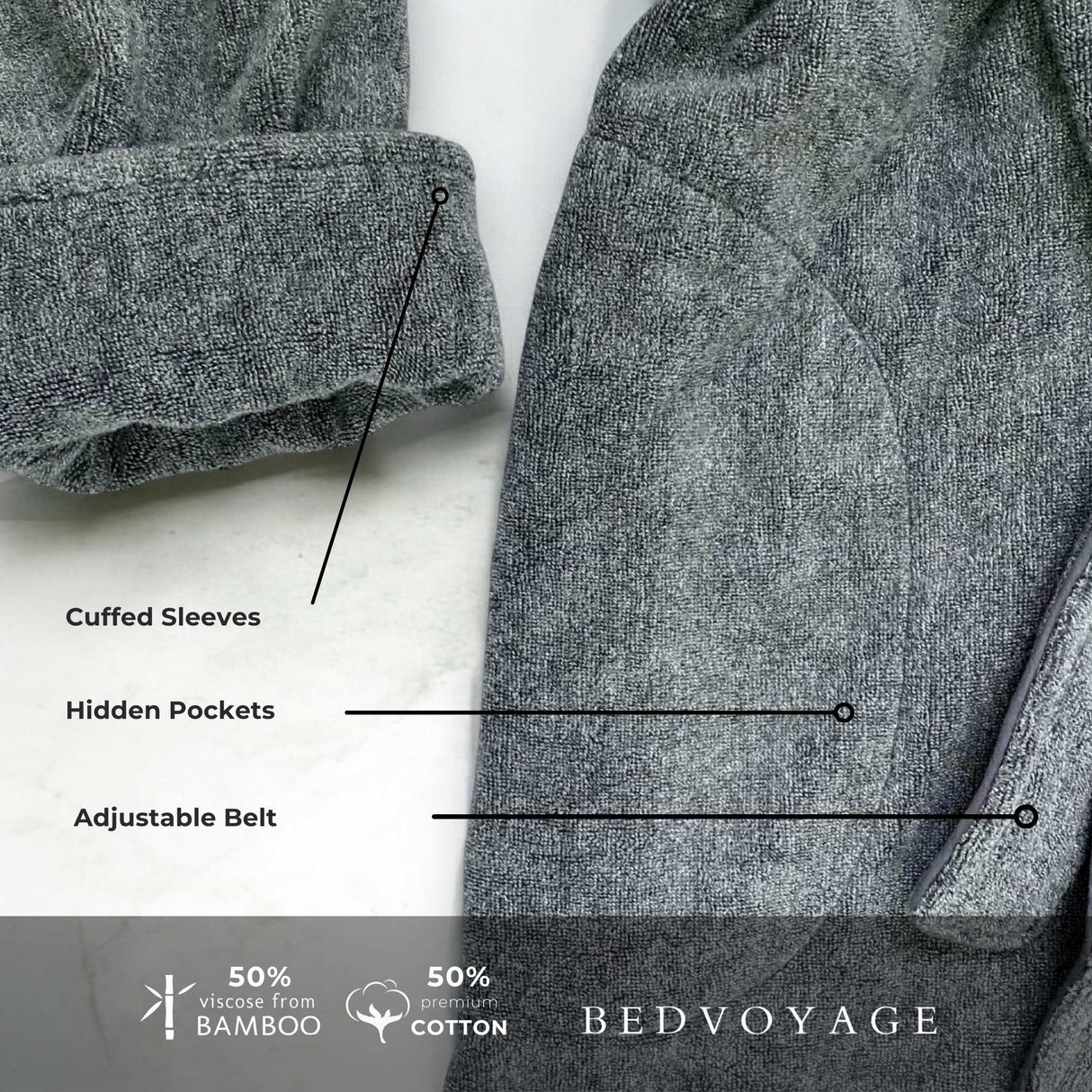 Bamboo Cotton Bath Robe - Viscose from Bamboo + Cotton - Charcoal