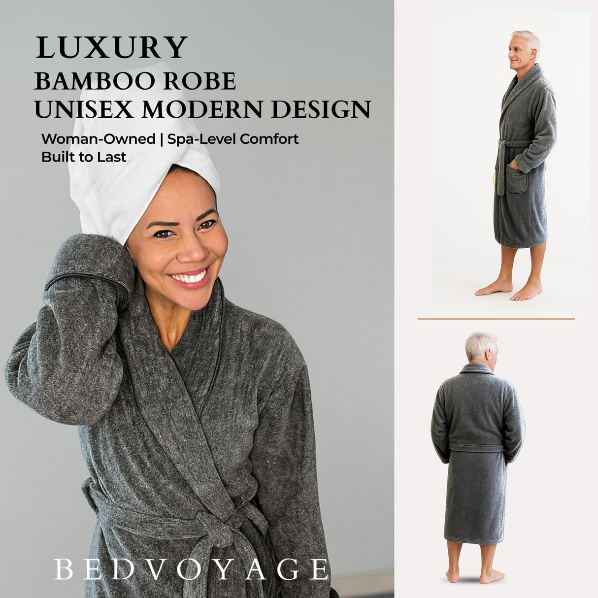 Bamboo Cotton Bath Robe - Viscose from Bamboo + Cotton - Charcoal