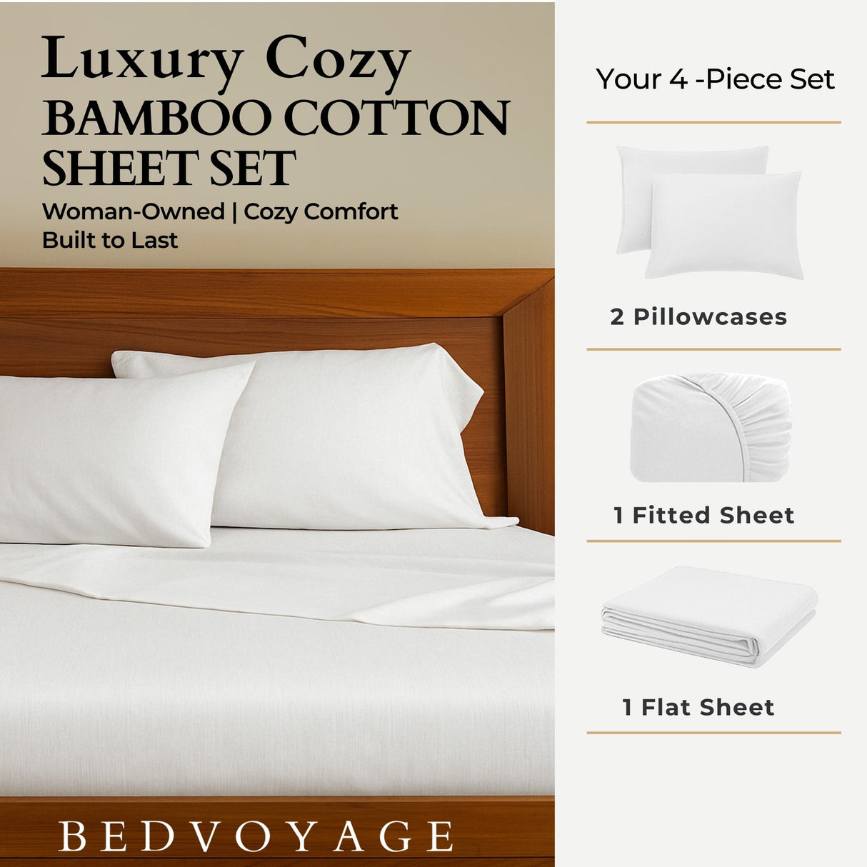 Bamboo Cotton Sheet Set - Viscose from Bamboo + Cotton - Snow