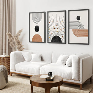Geometric Boho Wall Art Set of 3 Pieces. Mid Century Style