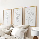 Wildflower Trendy Line Art Set of 3 Wall Decor