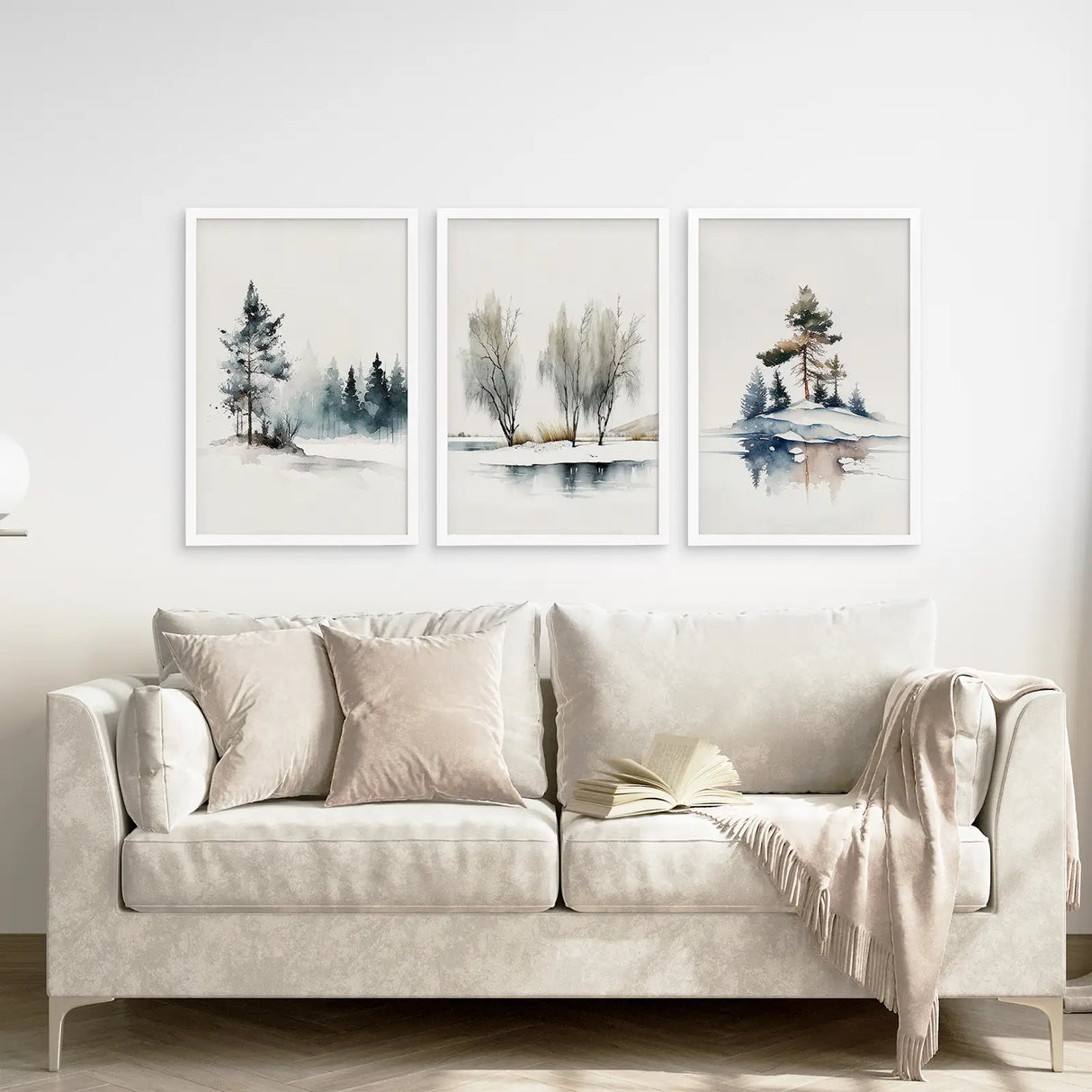 Winter Nature Set of 3 Wall Art Pine Forest Decor