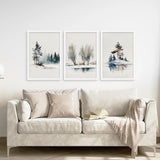 Winter Nature Set of 3 Wall Art Pine Forest Decor