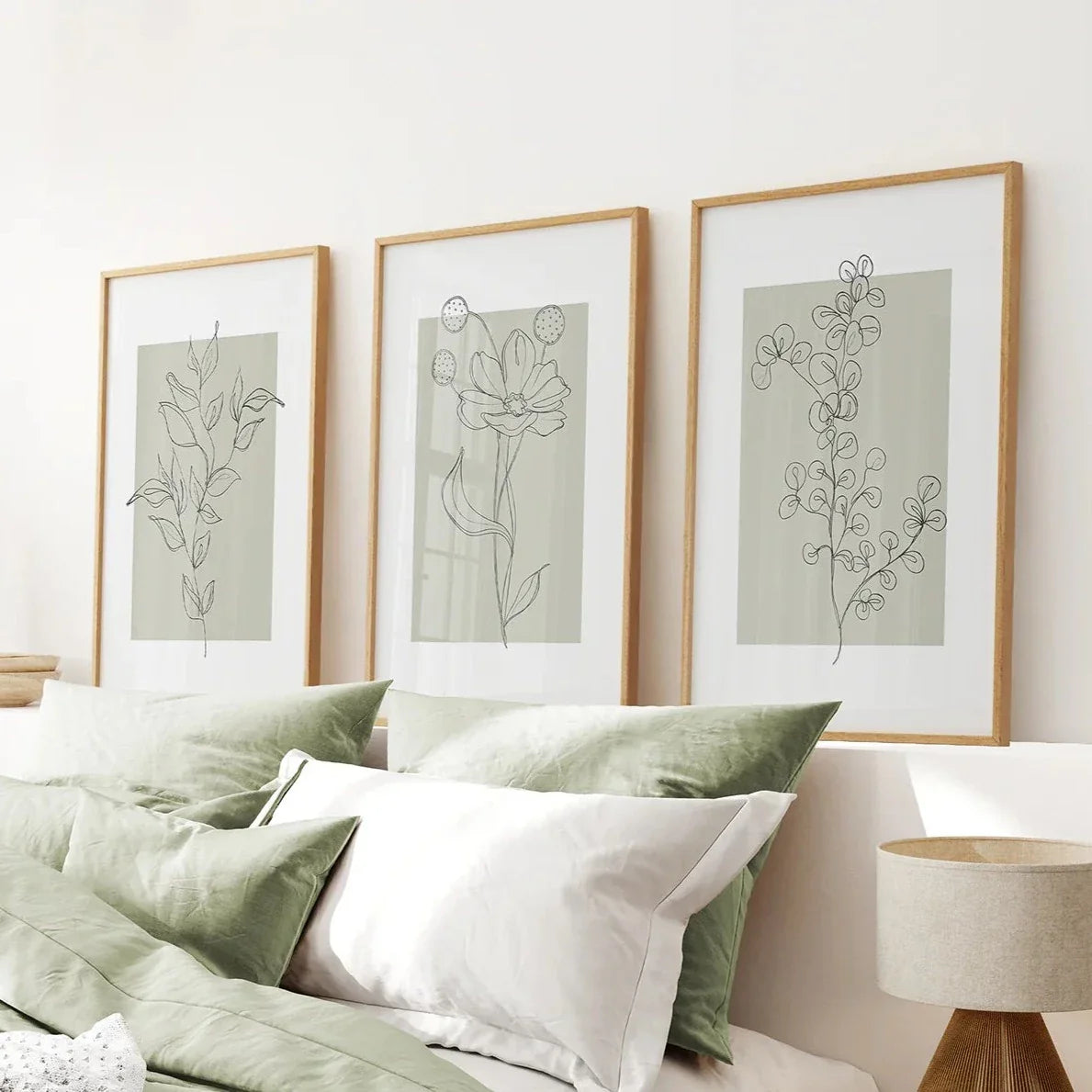 Pastel Wild Flowers Set of 3 Prints. Botanical Line Art