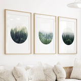 Nordic Forest Circle Wall Art. Set of 3 Scandinavian Prints