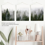 Green Pine Tree Forest. Foggy Nature Wall Art Prints