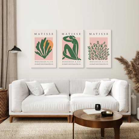 Pink Green Matisse Abstract Wall Prints Set