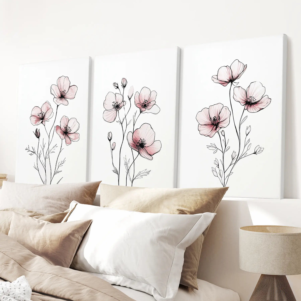 Floral Minimalist Art Posters. 3 Piece Wall Decor