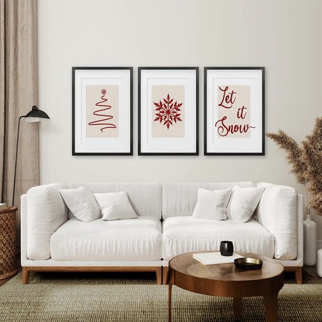 3 Piece Wall Art Christmas Tree Snowflake Poster