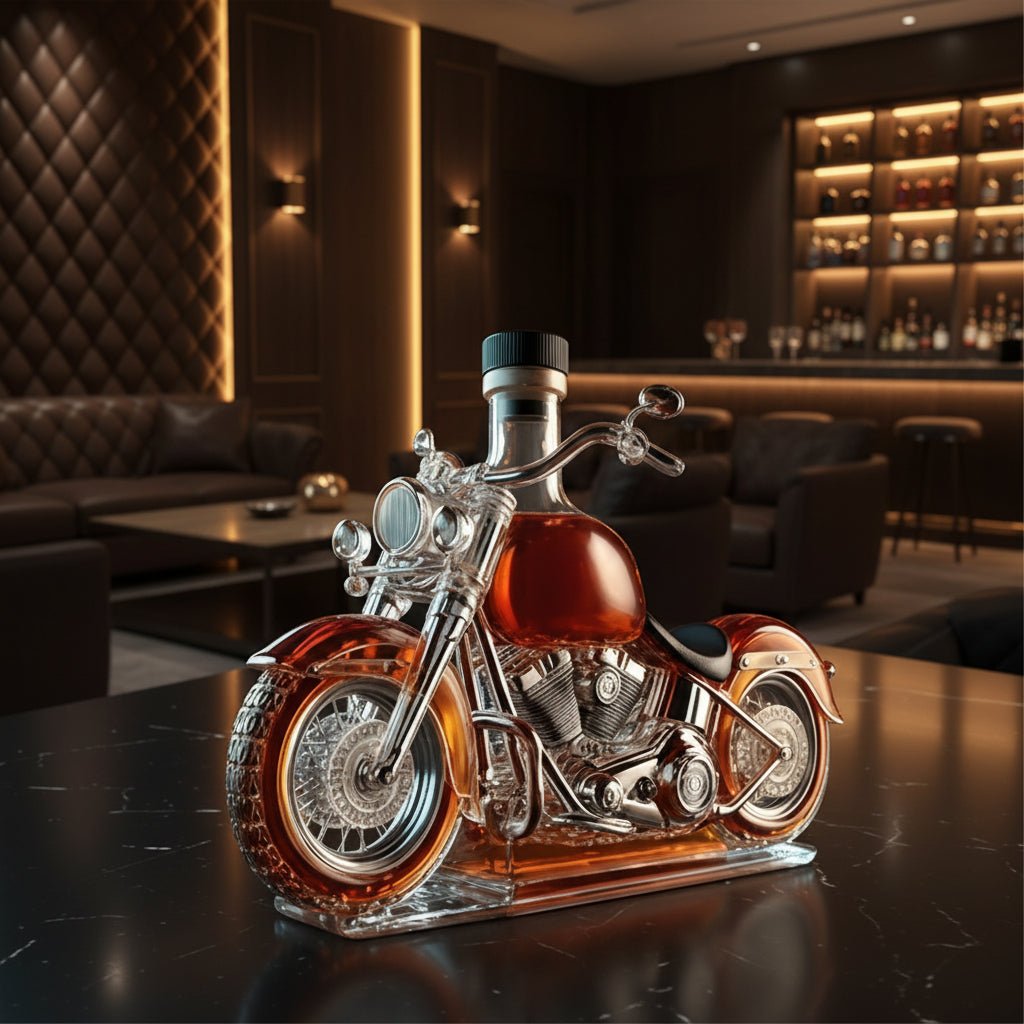 Motorcycle Engine Whiskey Decanter Glass V-Twin Liquor Bottle Bar Decor