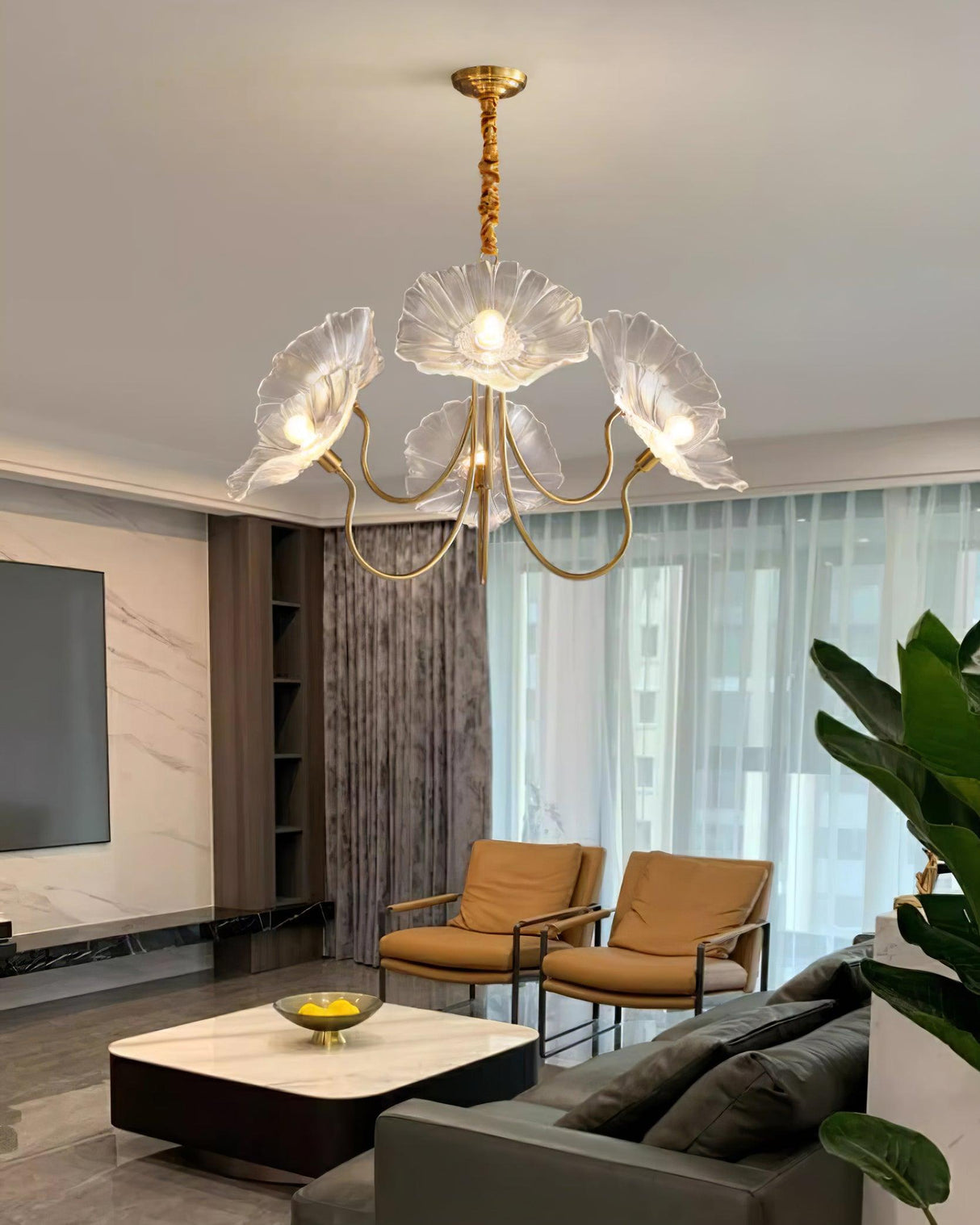 Murano Glass Flowers Chandelier Frosted Leaf Ceiling Light