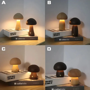 Mushroom Bedside Lamp – Touch-Controlled Dimmable Beech Wood Nightstand Light