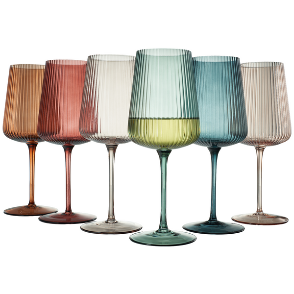 Tonal Ribbed Stemmed Wine Glassware, Set of 6