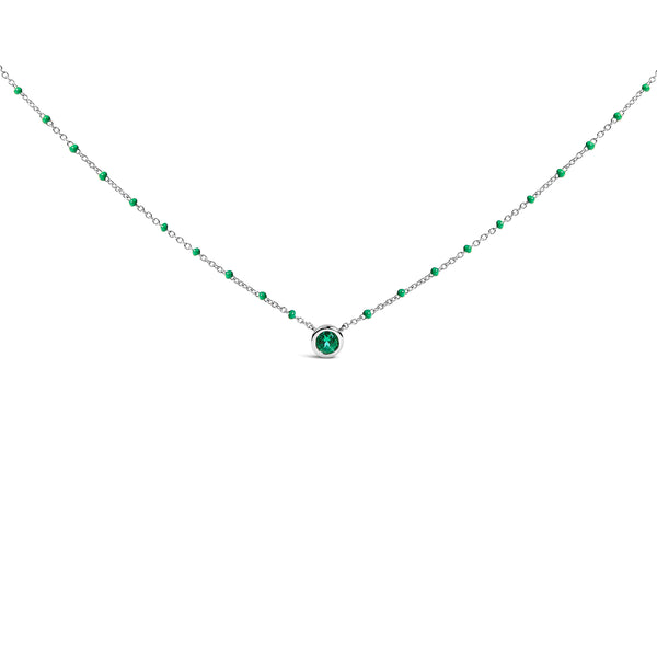 Sterling Silver Lab Created Emerald Bead Chain Necklace