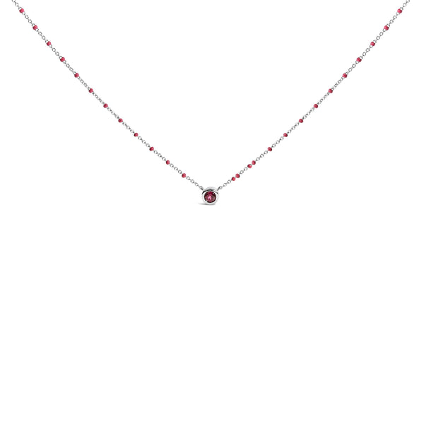 Sterling Silver Rhodolite Enamel Bead Chain Necklace 18 Inch