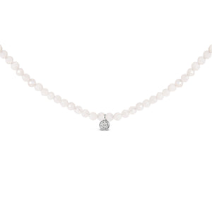Sterling Silver Moonstone Bead Station Necklace with Diamond Accent