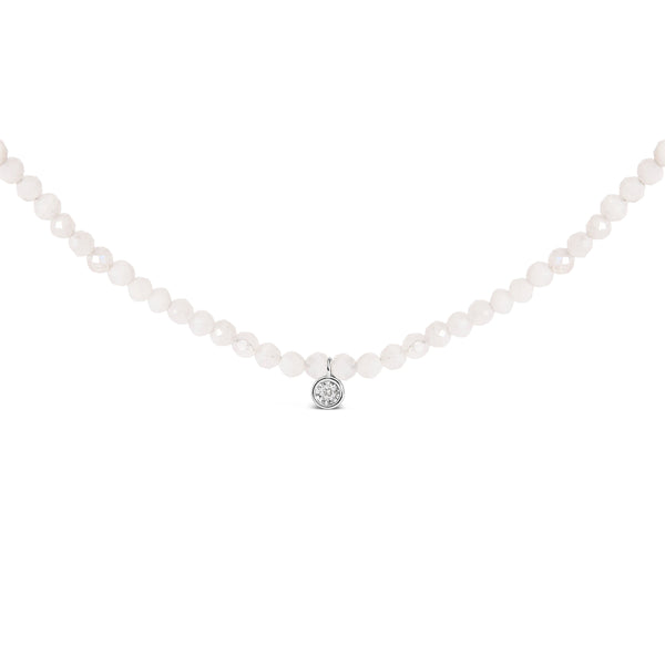 Sterling Silver Moonstone Bead Station Necklace with Diamond Accent