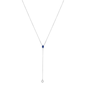 Sterling Silver Created Blue Sapphire and Diamond Accent Y Necklace