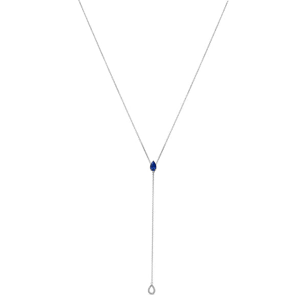 Sterling Silver Created Blue Sapphire and Diamond Accent Y Necklace