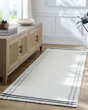 Nimue Cream & Blue Bordered Area Rug - Clearance