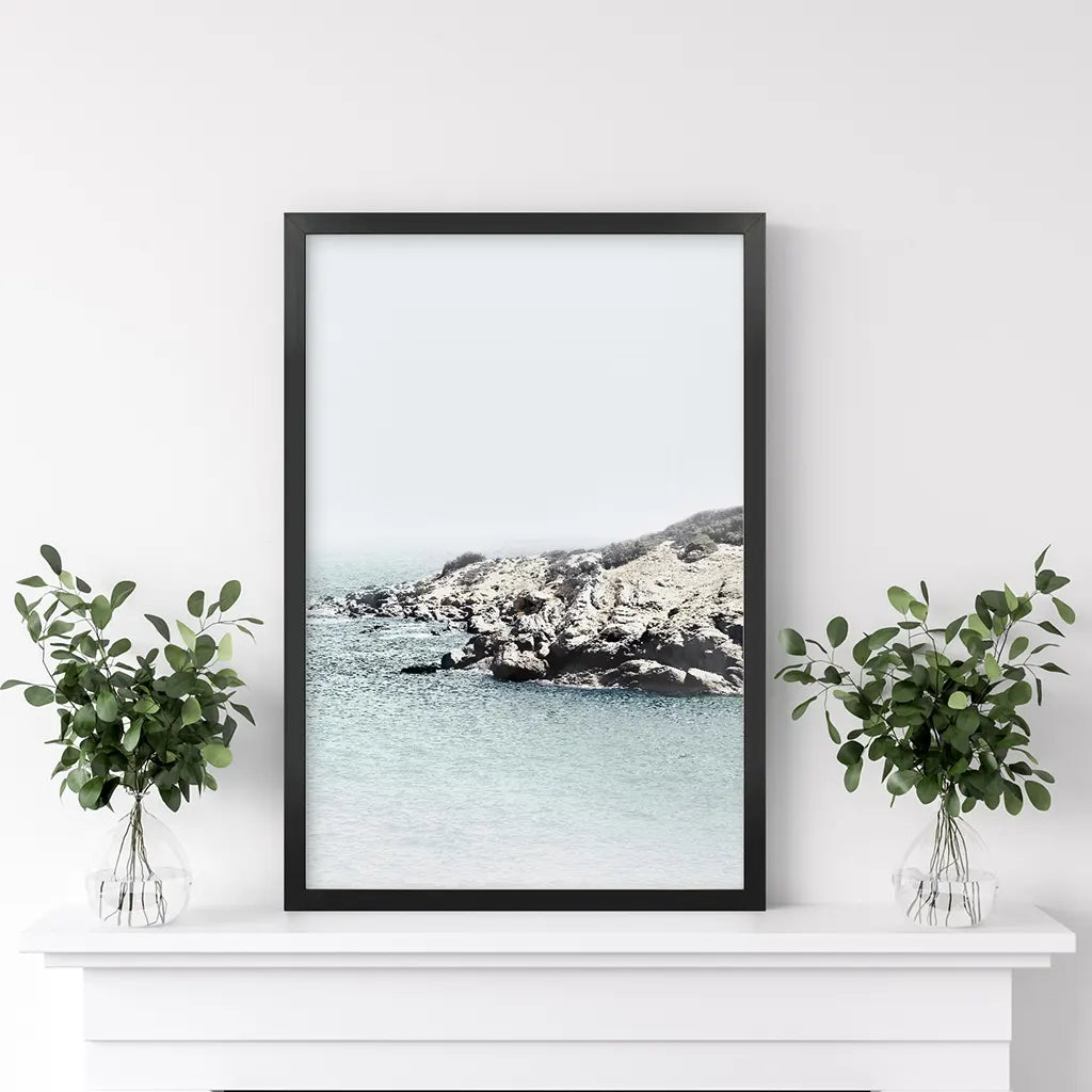 Nautical Neutral Tones Print. Ocean Waves, Rocks