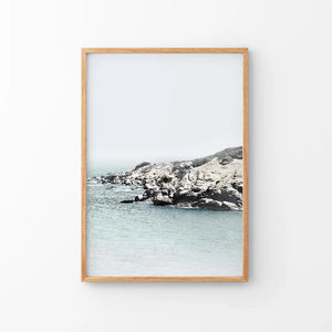 Nautical Neutral Tones Print. Ocean Waves, Rocks