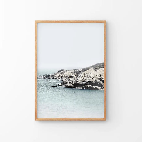 Nautical Neutral Tones Print. Ocean Waves, Rocks