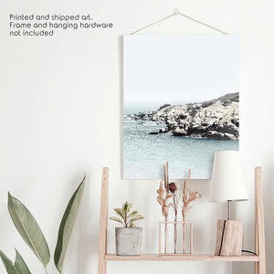 Nautical Neutral Tones Print. Ocean Waves, Rocks