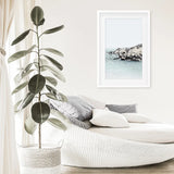 Nautical Neutral Tones Print. Ocean Waves, Rocks