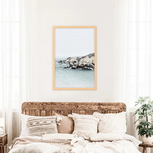 Nautical Neutral Tones Print. Ocean Waves, Rocks
