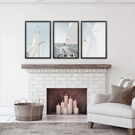 Nautical 3 Piece Wall Art. Sailing at Sea on a Yacht