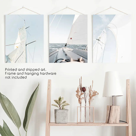 Nautical 3 Piece Wall Art. Sailing at Sea on a Yacht