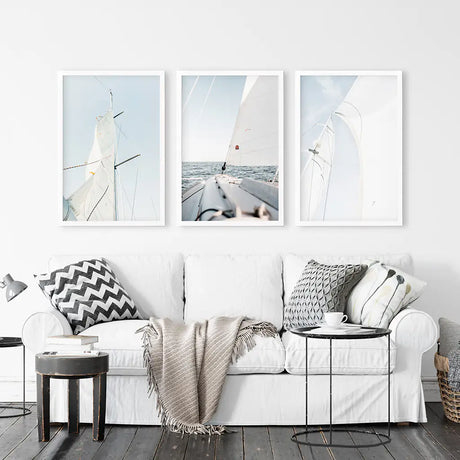 Nautical 3 Piece Wall Art. Sailing at Sea on a Yacht