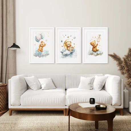 Set of 3 Teddy Bear with Balloon Print Decor Set