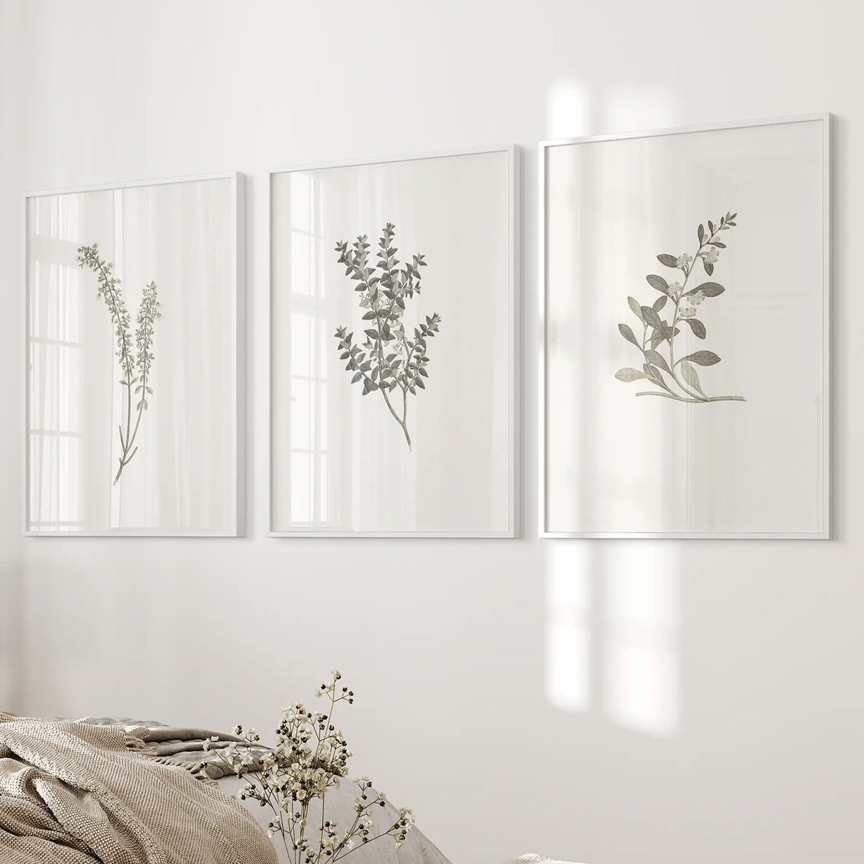 Vintage Floral 3 Piece Wall Art. Rustic Botanical Posters