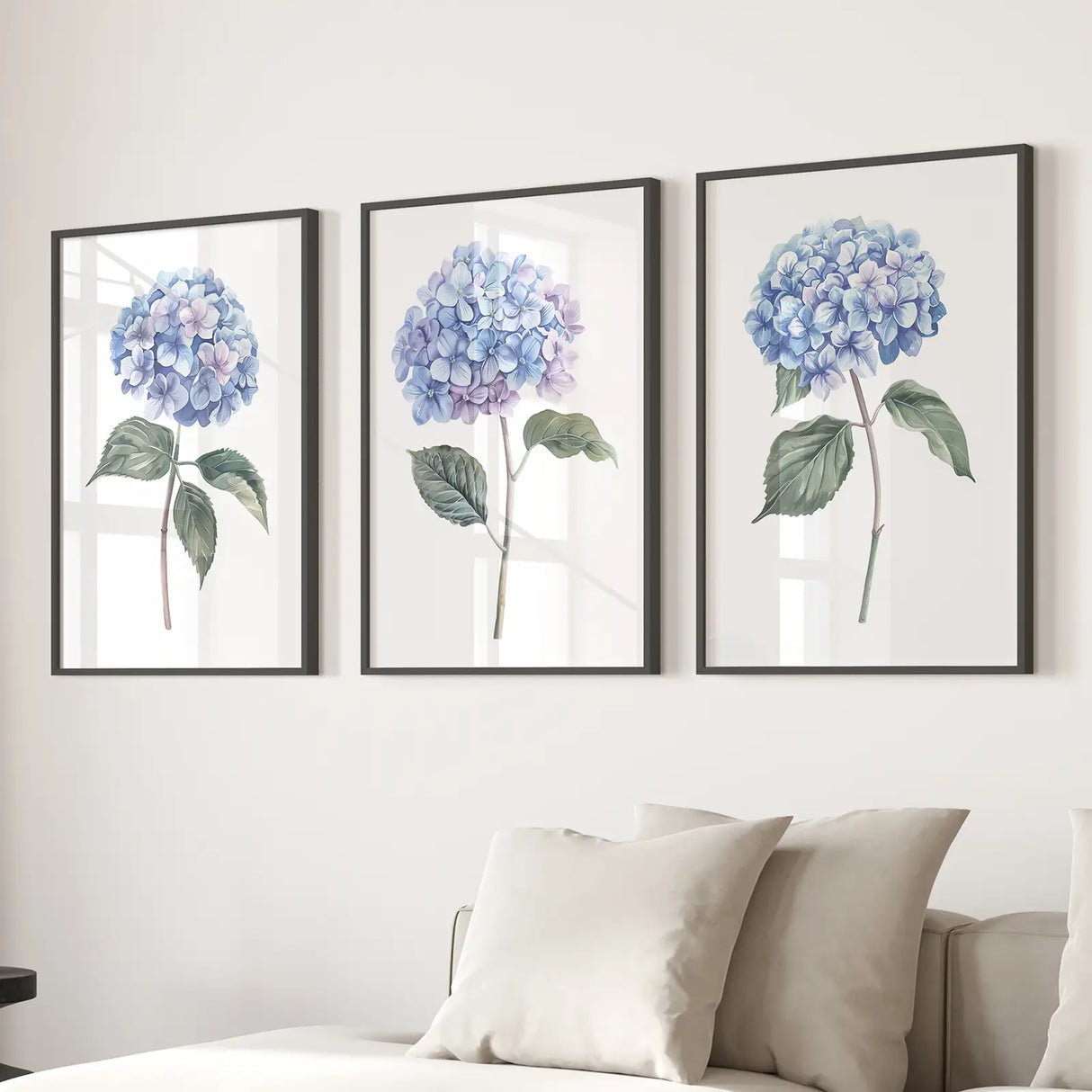 Light Blue Hydrangea Flower Wall Art Poster Set