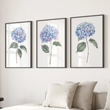 Light Blue Hydrangea Flower Wall Art Poster Set