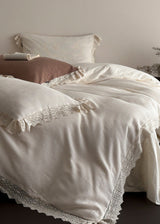 Nora Lace Double Gauze Ruffle Bedding Set / Beige